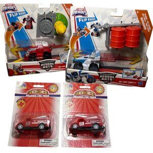 Playskool Heroes Transformers Rescue Bots Flip Racers  2 Sets + 2 Fire Trucks
